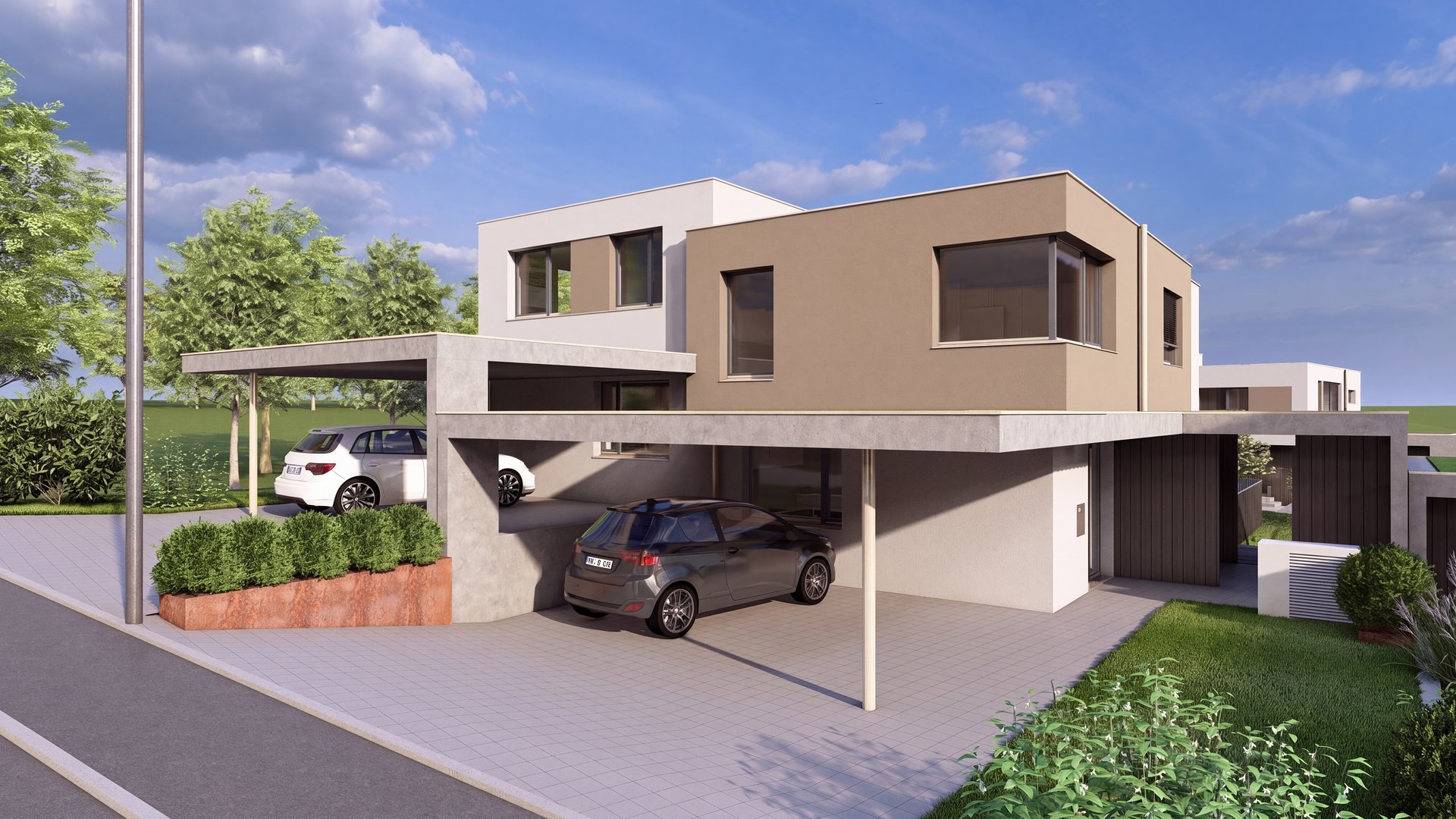 Straßenseite mit Carport an der Eichenbergstraße